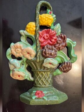 Antique Original Hubley #204 "Dahlias" Cast Iron Door Stop